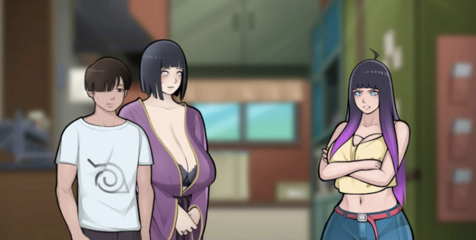 Konoha Milfs 三角色分支剧情对话选择场景截图